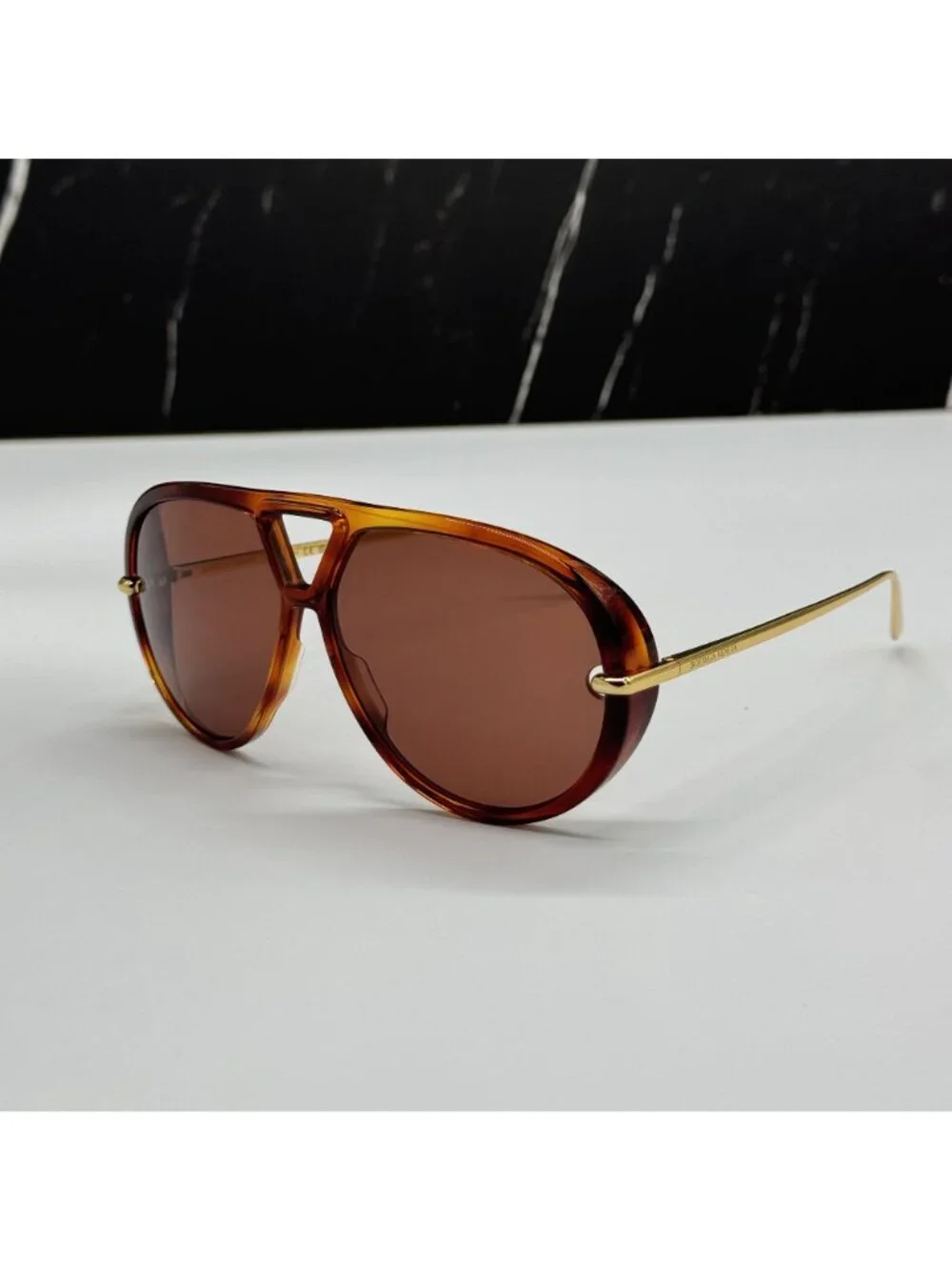 New Bottega Veneta Gold Brown Aviator Unisex Sunglasses BV1274S 003